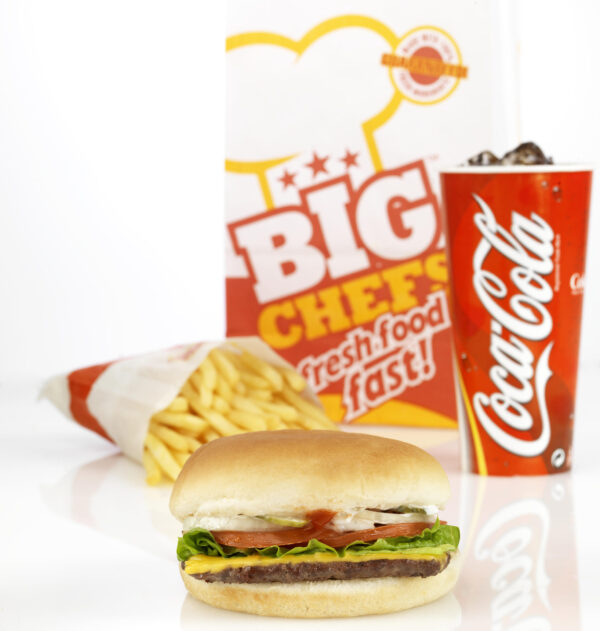 BIG CHEFS serves the best tasting burger in Aberystwyth. Available is single, double. triple or full quad